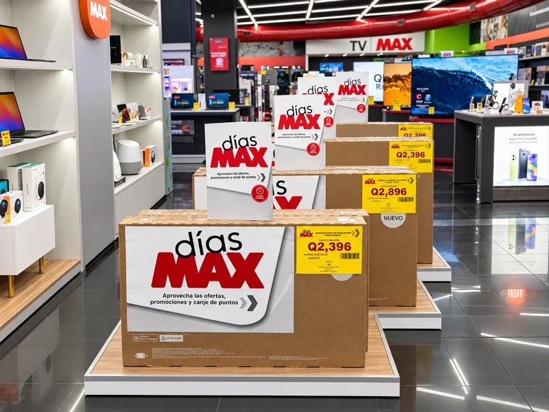 Afiches promocionales de Días MAX frente a televisores en tienda