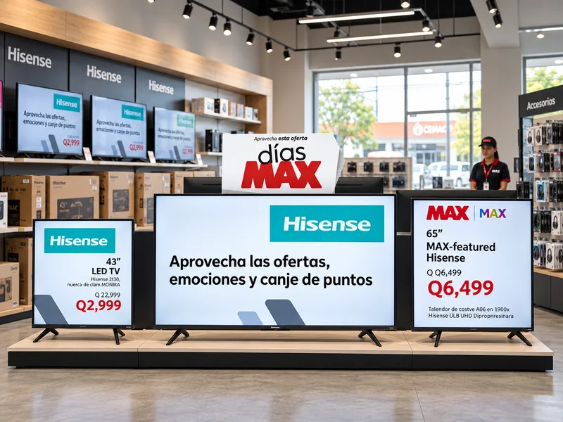 TV tag de Días MAX colocado sobre un televisor Hisense en tienda